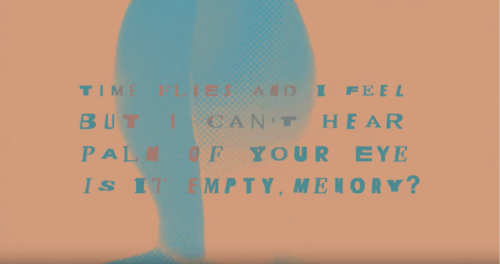 Screenshot of the video for SCATTERHEAD, showing the lyrics.